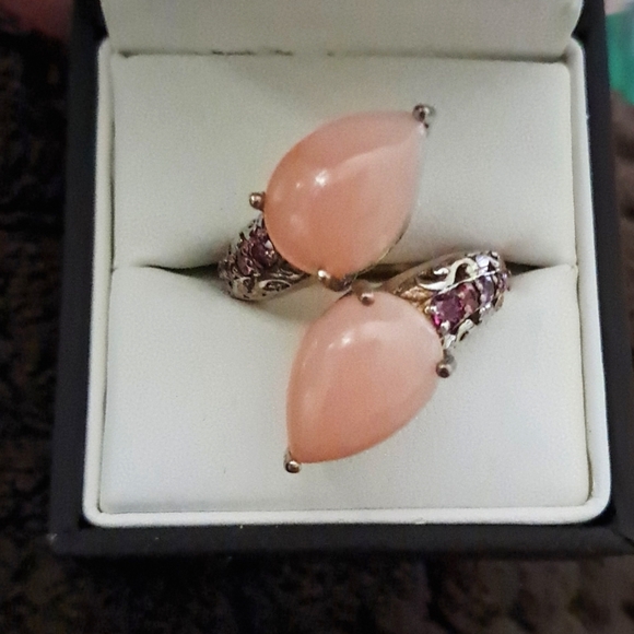 Premium Peruvian Pink Opal and Orissa Rhodolite Garnet Bypass Ring - Picture 1 of 5